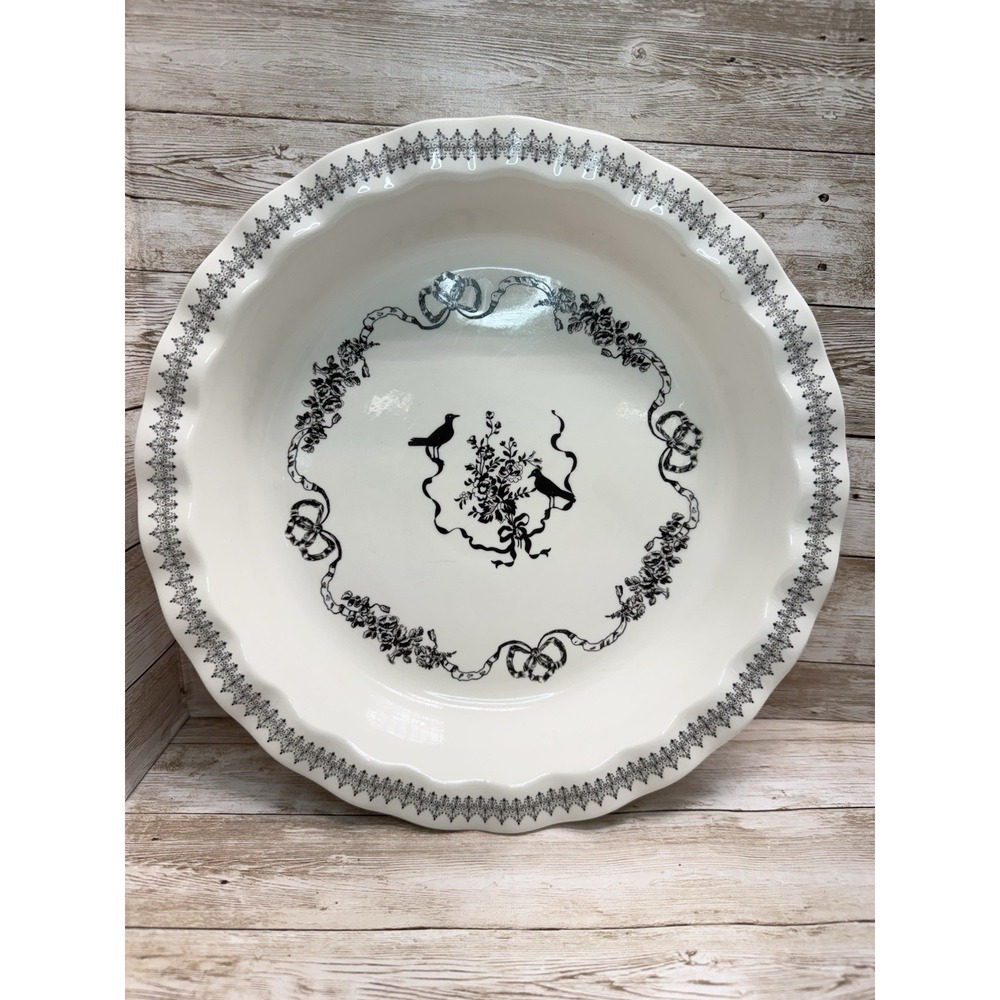 Victorian Trading French Gothic Ravens Pie Plate-Ceramic-Black/White-NEW